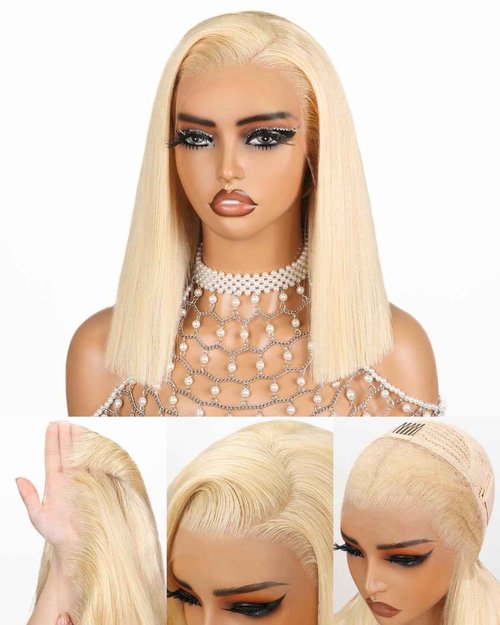 Megalady Beauty Arabella 613 Bob Wig Human Hair 13X4 Ready to Go Glueless Wig 180% Density Straight 613 Bob Wigs Human Hair Pre Plucked with Baby Hair (12inch, 13x4, Glueless Bob Wig)