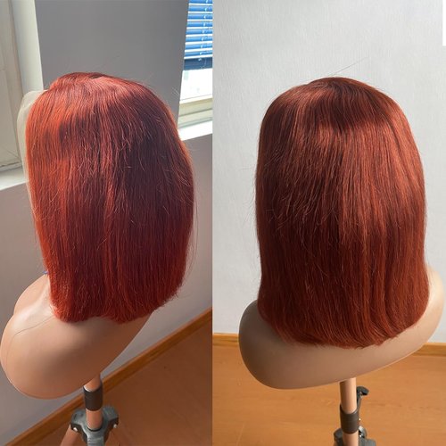 RQY Reddish Brown Bob Wig Human Hair 13x4 Color Straight Lace Front Wigs Human Hair Bob 180% Density Short Brown Lace Front Wigs Human Hair Per Plucked with Baby Hair（33# Brown Bob Wig 14inch）