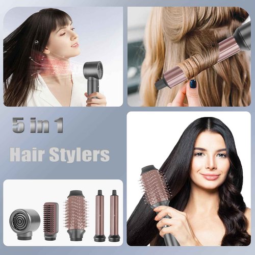 Air Styler Hair Dryer Brush - 5 in 1 Hair Styler Auto Wrap Hot Air Curler Ionic Blow Dryer Brush, 38m/s Airflow High Speed Fast Drying Styling Blowout Blow Dryer Multi-Styler for Curly/Straight Hair
