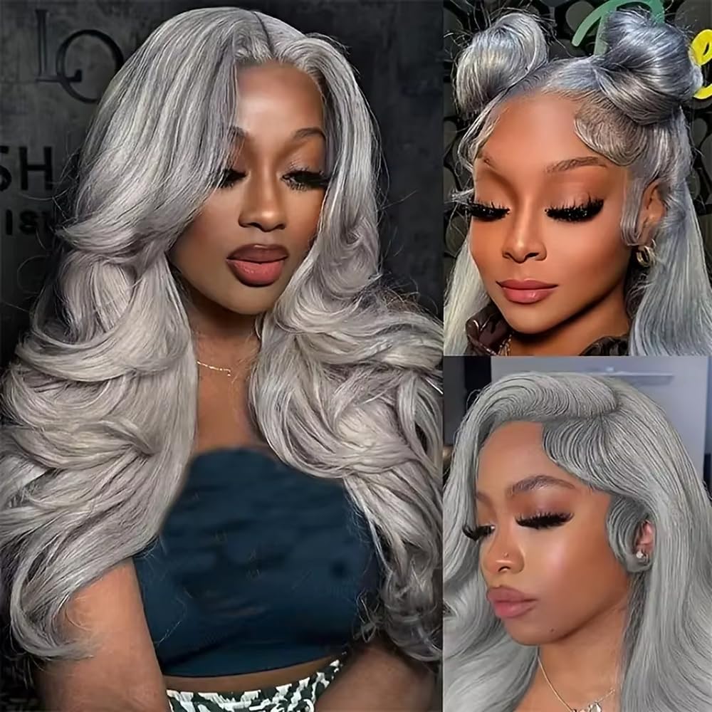 Giginger Sliver Grey Human Hair Bundles 16 18 20 inch Body Wave Human Hair Bundles Highlight Sliver Grey 100% Unprocessed Raw Quick Weave Hair for Black Women