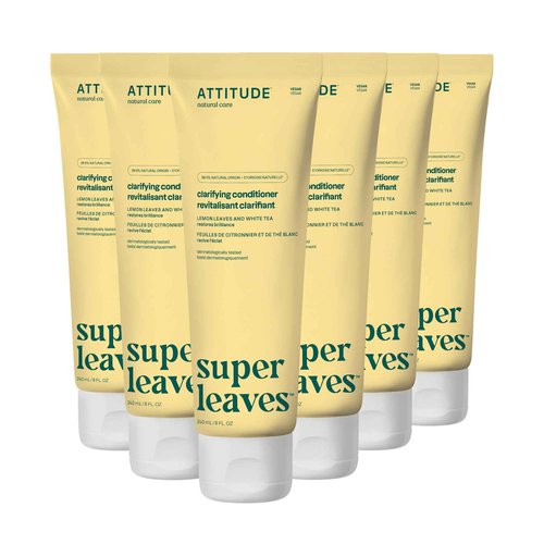 ATTITUDE Clarifying Hair Conditioner, Restores Shine, Naturally Derived Ingredients, Vegan Detangler, Dermatologically Tested, Lemon Leaves and White Tea, 8 Fl Oz (Pack of 6)