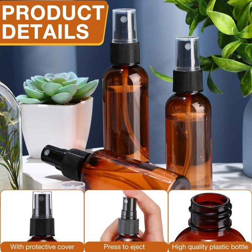 Zhehao 200 Pcs Small Spray Bottle Bulk 2 oz Plastic Mist Spray Bottles for Essential Oils Fine Mist Sprayer Reusable Refillable Portable Travel Containers for Perfume Cleaning Samples(Amber)