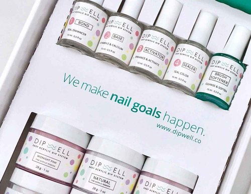 Dipping Nail Starter Kit, Easy Acrylic Powder and Gel Resin Kit For Dip, Starter System For French Set by DipWell Nails (Comes With Bond, Base, Activator, Sealer, Brush Softener + 3 Powder Jars)