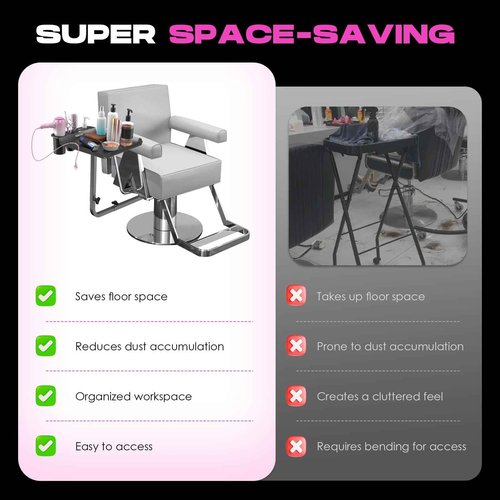 NEWTRY Salon Tray Attached to Chair, 360° Rotation Salon Metal Tray for Barber Chair Adjustable Height & Width, Ideal Attachment for Barber Chairs, Hair Color & Extension Tool Tray