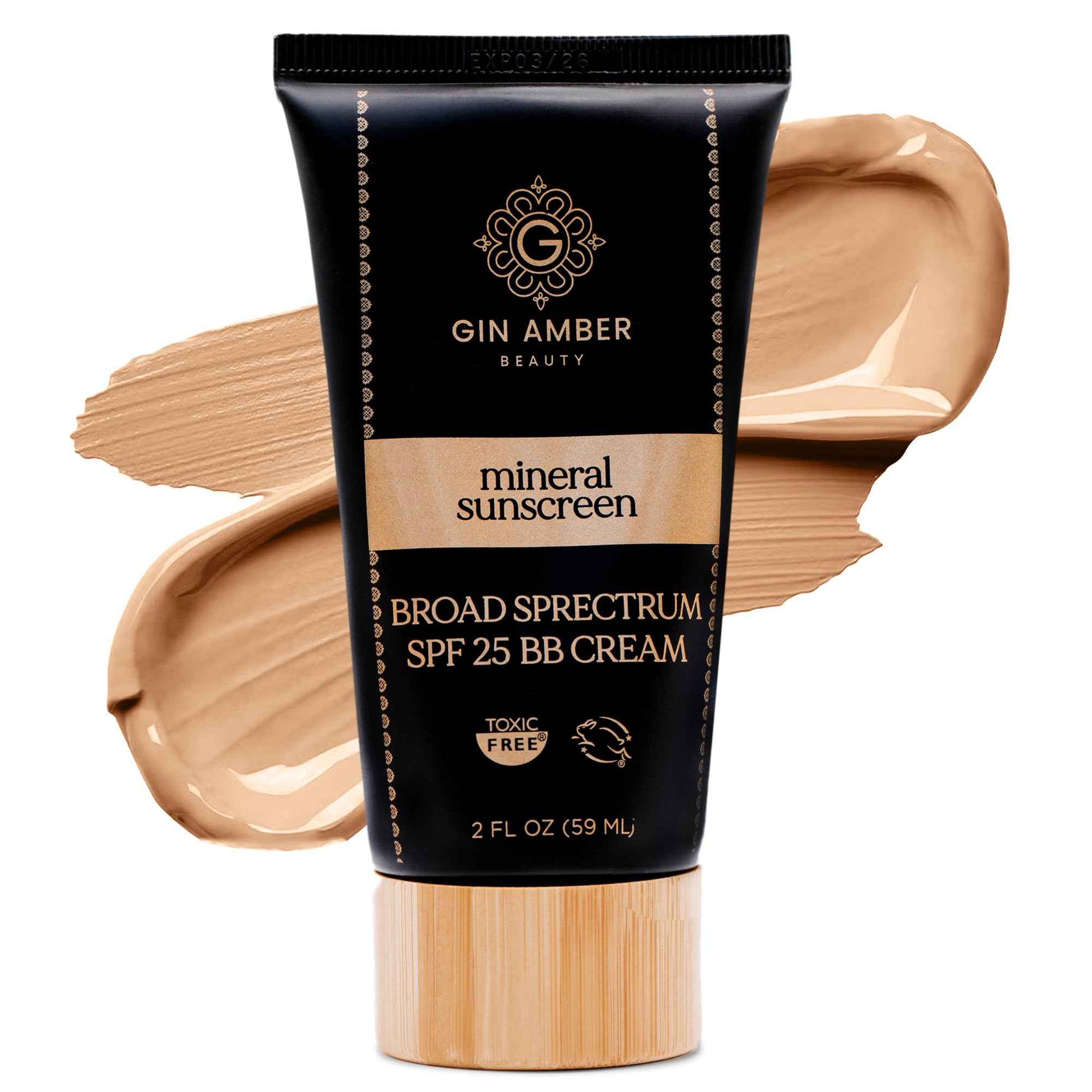 Gin Amber Beauty Mineral Tinted SPF 25 - Toxic Free Face Sunscreen and BB Cream for Women with Sensitive Skin - Revolutionary Zinc Oxide Formula - Improves Fine Lines and Uneven Skin Tone