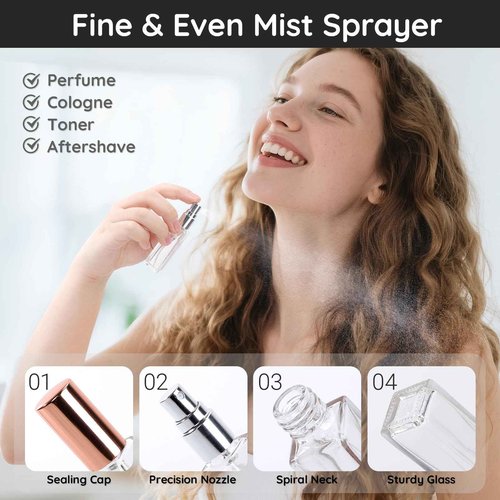 Segbeauty 60pcs 0.34oz Glass Perfume Bottles Empty, Travel Perfume Bottle Refillable, 10ml Mini Glass Spray Bottles, Bulk Fine Mist Small Cologne Sprayer, Fragrance Atomizer with Dispensing Tool