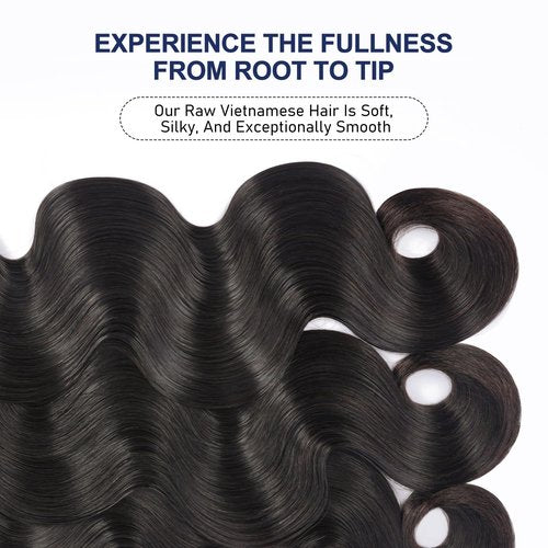 VQQSWAN Raw Bundles Human Hair Body Wave, Bleachable & Dyeable, No Shedding, No Tangles, 15A Raw Vietnamese Hair Bundles, 14 Inch, 3X Longer Lifespan