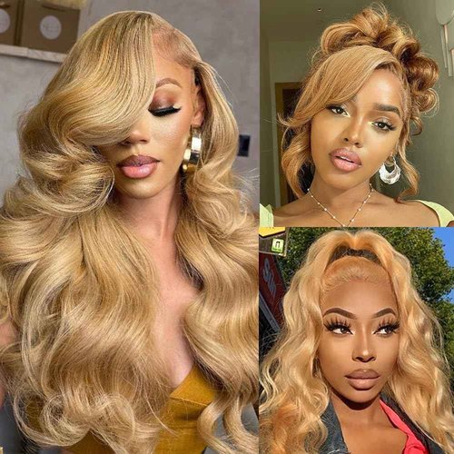 DliliBoon 180% Density 13x6 Ash Blonde Lace Frontal Wig Human Hair Honey Blonde Body Wave Lace Frontal Wigs Human Hair 27# Colored Lace Front Wigs For Women Pre Plucked (22inch)