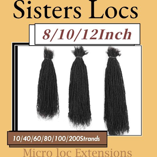 8-12 Inch Sister locs Human Hair Handmade Interlock Locs Curly Tips Sister Locs Real Human Hair Microlocs Extensions Permanent Dreadlock Extensions Natural Soft Looking (0.1cm,10 Inch-60 Strands)