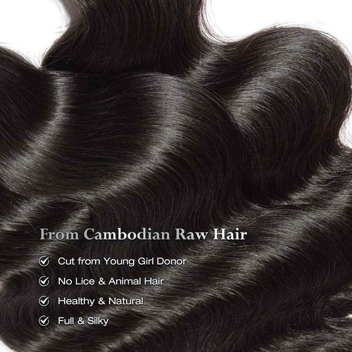 ASHINE Human Hair Bundle Body Wave Straight, Unprocessed Cambodian Raw Hair Bundles for Women Natural Black 20 Inch, Keep Soft and Silky After Multiple Washes