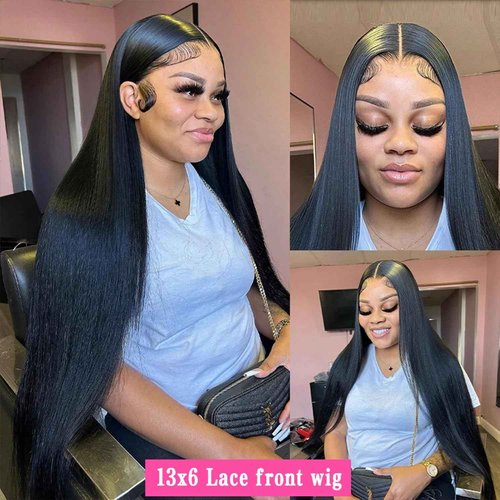 Zorssar 13x6 Lace Front Wig Human Hair Natural Color Straight HD Transparent Lace Front Wigs Straight Lace Frontal Wigs Glueless Lace Human Hair Pre Plucked 150% Density (13x6 1B, 24 in)