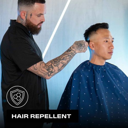 Barber Strong Barber Jacket, Men's Black, Hair Repellent, Lightweight and Breathable Vented Side Panels, Features Easy Hair Removal and 2-Way Zipper Closure, XL, Great for Pet Grooming