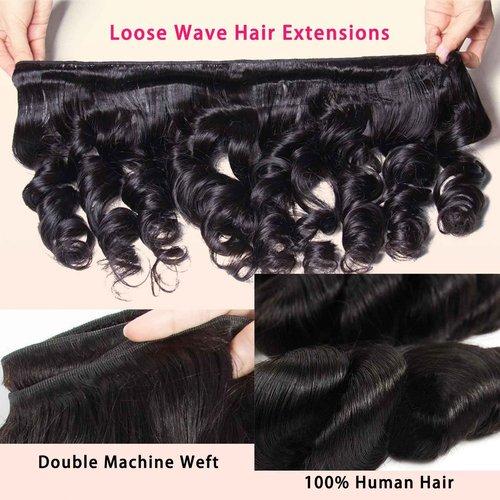Beauty Queen 16A Human Hair Loose Wave Bundles 16 16 16 Inch 100% Unprocessed Brazilian Virgin Hair 3 Bundles Quick Weaves Hair Extensions Natural Black