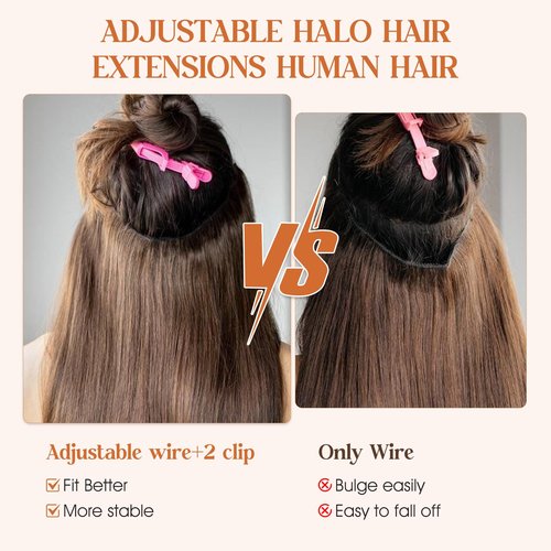 Halo Hair Extensions Real Human Hair, S-noilite Hair Halo Extensions for Women 20inch Medium Brown/Dark Blonde Halo Extensions Invisible Wire HairExtensions