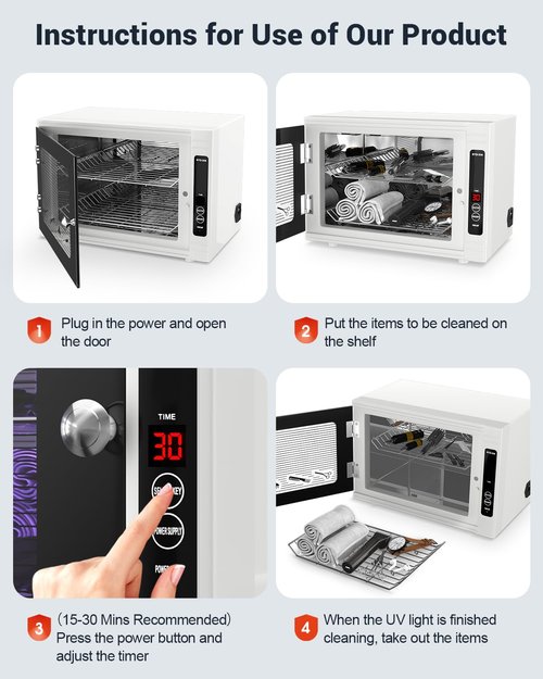 LETORS UV Light Nail Tool Cleaning Cabinet, 12L, Pro Multi-functional Box, 360° Light Coverage, Timer & Safety, for Salon, Barbershop & Home Tool Maintenance