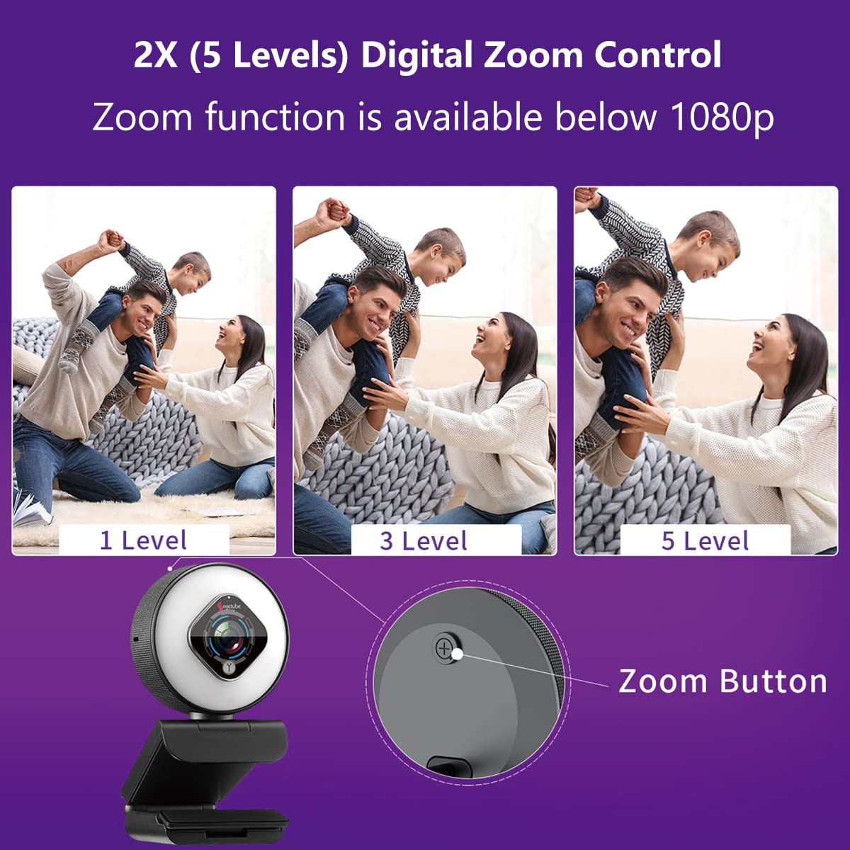 Angetube Streaming Webcam Kits, 962 HD Web Camera with Digital Zoom and Light, Software Control, Webcam Cover - Web Cam Privacy Shutter to Protect Lens and Security