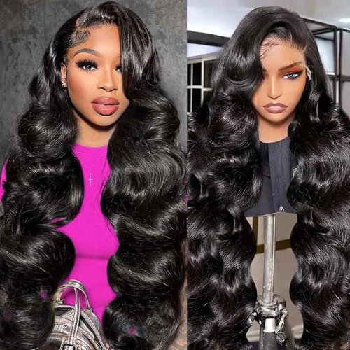 VNFM 32inch 13x6 Body Wave Lace Front Wigs Human Hair 180 Density HD Lace Frontal Wigs Human Hair Pre Plucked Human hair Wig for Women Natural Black