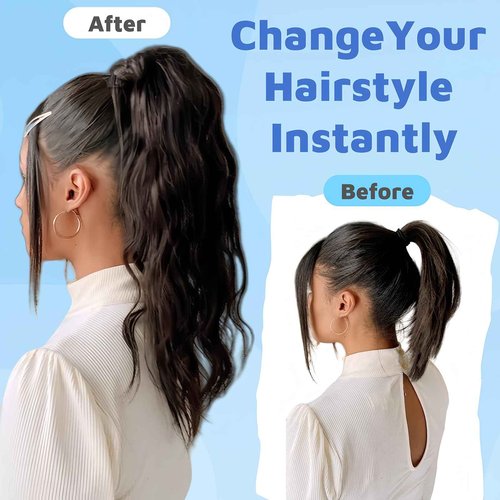 FUOTONBUTY Claw Clip Ponytail Extension 100% Real Remy Human Hairpiece Pony Tails Hair Extensions Long Straight Ponytail for Women (14 inch, Balayage Dark Brown to Chestnut Brown)