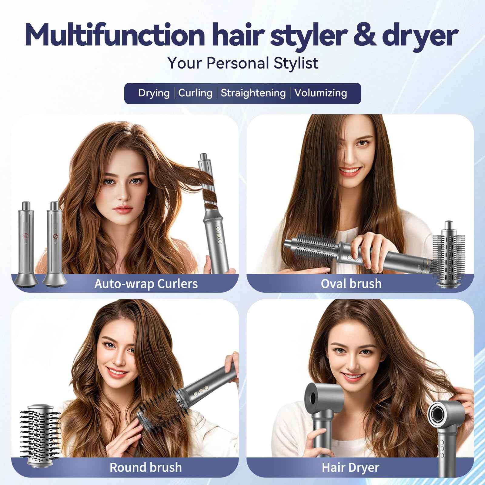 5 in 1 Hair Dryer Brush Set，Professional Blow Dryer Brush,High-Speed Hot Air Styler Wrap for Women,Multi Stylers - Volumize,Curl,Straighten,Frizz-Free,No Heat Damage