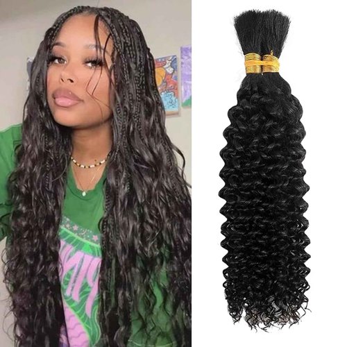 9A Deep Wave Bulk Human Hair for Braiding Hair No Weft 1 Bundle 50g 26 Inch Unprocessed Virgin Human Hair Curly Hair Extensions Wet and Wavy Natural Color for Women