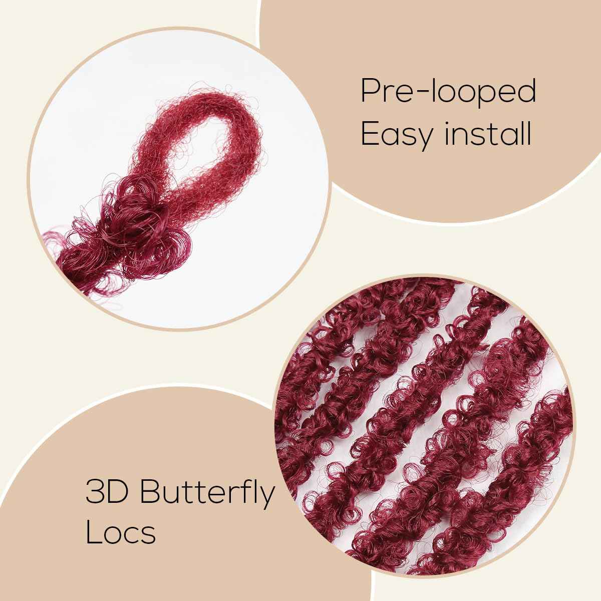36 Inch Butterfly Locs Crochet Hair 8 Packs Long Maroon Red Butterfly Loc Thick Distressed Locs Crochet Hair Pre Looped Light Weight(36Inch - 8Pack, 350)