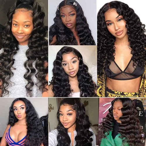Bworto Loose Deep Wave Curly 13x4 lace Front wigs Human Hair Lace Frontal Wig Human Hair Natural Hairline Natural Black (Natural Color, 24 Inch)