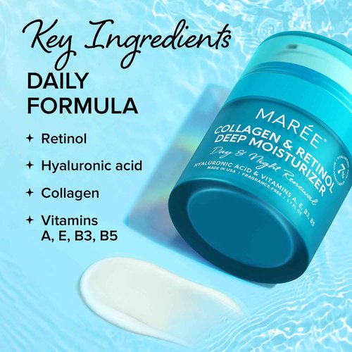 MAREE Bundle - Glycolic Acid Peel Pads, Sheet Moisturizing Masks & Face Moisturizer Cream - Salicylic Acid, Marine Collagen & Hyaluronic Acid, Retinol - Cleaning Effect, Hydrating & Anti Aging Cream