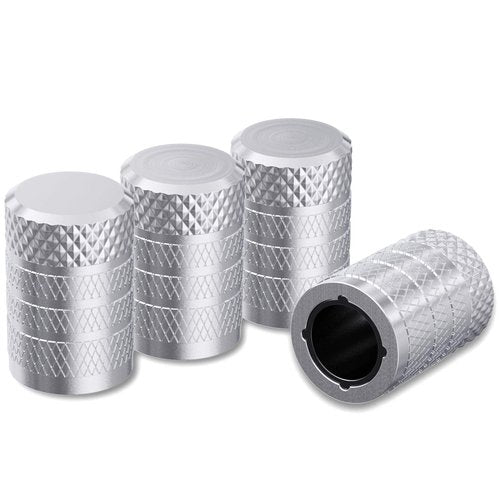 CKAuto Tire Valve Stem Caps, Silver, 4 pcs/Pack, Anodized Aluminum Tire Valve Cap Set, Corrosion Resistant, Universal Stem Covers for Cars Trucks Motorcycles SUVs and Bikes