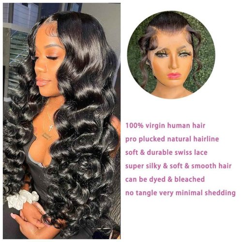 BEEKERKER 13x6 Body Wave Lace Front Wigs Human Hair Pre Plucked 200% Density HD Transparent Lace Frontal Wigs Human Hair With Baby Hair Natural Black 28 Inch