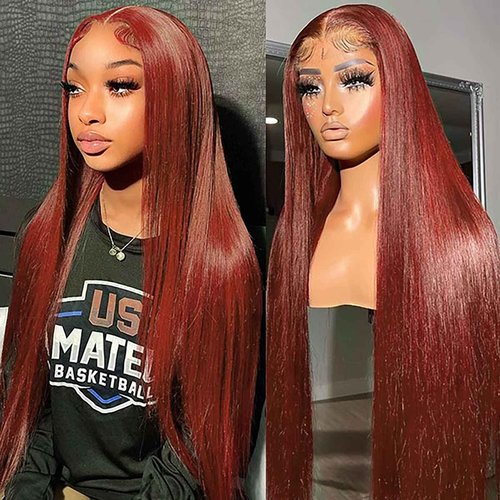Queen Story 26 Inch Reddish Brown Lace Front Wigs, 13x4 Straight Lace Front Wigs Human Hair Pre Plucked With Baby Hair - HD Lace Frontal Wigs Glueless Wigs 180% Density