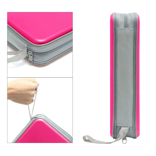 CD Case, Siveit DVD Case Holder 96 Capacity Hard Plastic CD DVD Disc Cases Storage Binder Wallet for Car Home Office Travel (Hot Pink)