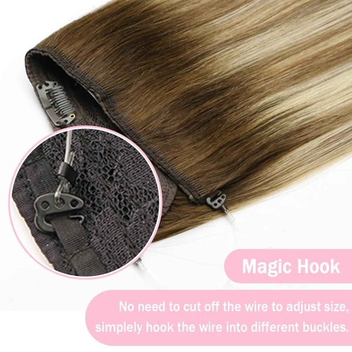 SURNEL Haol Hair Extensions Real Human Hair Balayage Walnut Brown to Ash Brown and Golden Blonde Remy Invisible Wire Hair Extensions14 inch 65g(14,3/8/22)