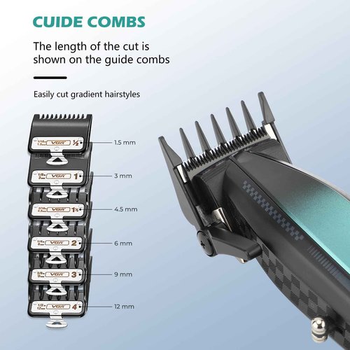 VGR 270 Hair Clippers for Men Professional, Low Noise Cordless High Speed 9000 RPM Fresh Fade Ceramic Blade Barber Clippers, Hair Cutting Kit with 6 Guide Combs, USB Charging Base, LED Display