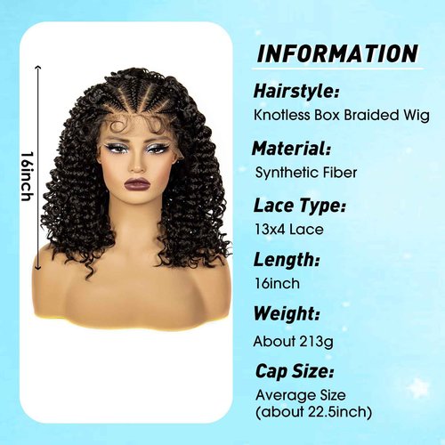 A ANYTIME Synthetic Lace Front Braided Wigs with Baby Hair for Black Women 16 Inches Knotless Box Braided Hair Wigs Curly Bob Braided Lace Wigs（2#）