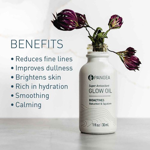 Pangea Organics - Natural Bakuchiol + Squalane Super Antioxidant Glow Oil | Vegan, Non-Toxic, Sustainable Clean Beauty (Glass Bottle, 1 fl oz | 30 ml)