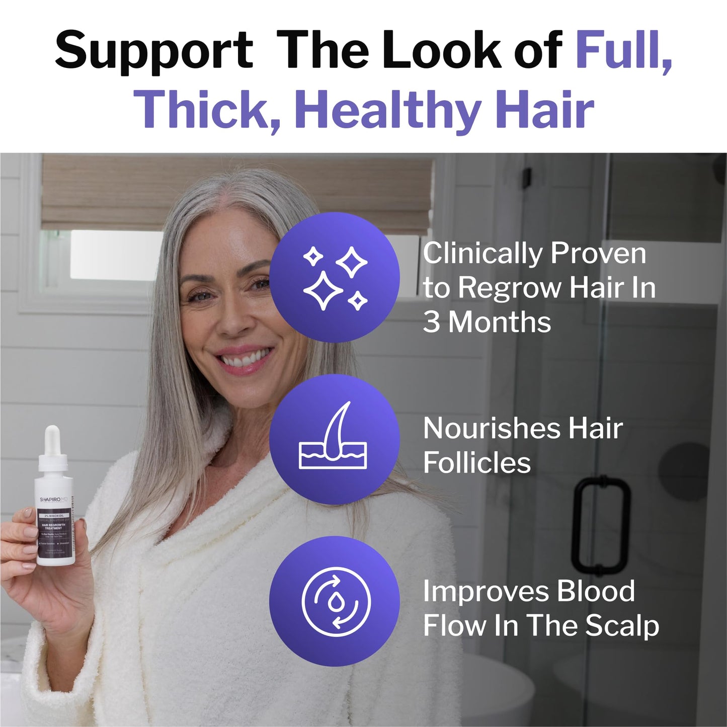 Minoxidil 2% Topical Solution for Women's Hair Growth, Serum Promotes Hair Regrowth by Reactivating Hair Follicles | Shapiro MD (6 Month)