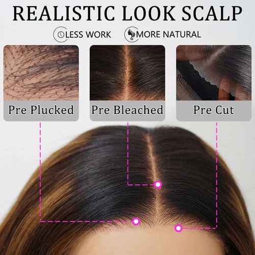 RECOOL Highlight Wig Human Hair Loose Body Short Bob Wig Human Hair Ombre Short Bob Wigs For Black Women 5x6 HD Glueless Wigs Human Hair Pre Plucked Pre Cut Bleached Knots 1B/2/30 Mixed Color Wig