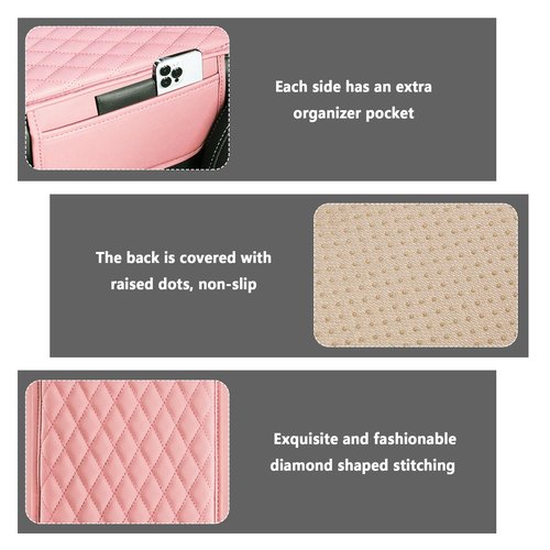 Upgraded Car Center Console Cover,Microfiber Leather Car Armrest Cover Cushion with 2 Storage Bags,Universal Car Armrest Storage Box Car Interior Accessories for Most Cars (Pink)