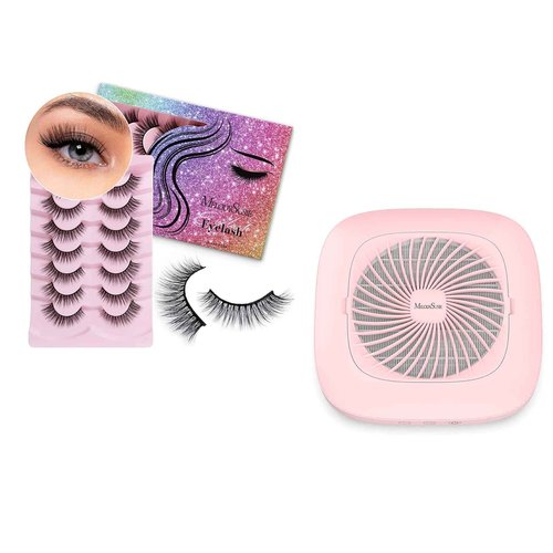 MelodySusie Nail Dust Collector with Reusable Filter with Natural Eyelashes 7 Pairs N02