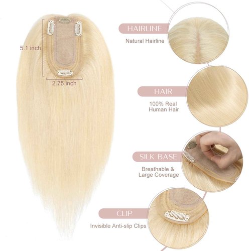 SEGO Pro Hair Toppers for Women Real Human Hair with No Bangs Toppers Hairpieces for Women Increase Volume 613 Light Gold,12 Inch