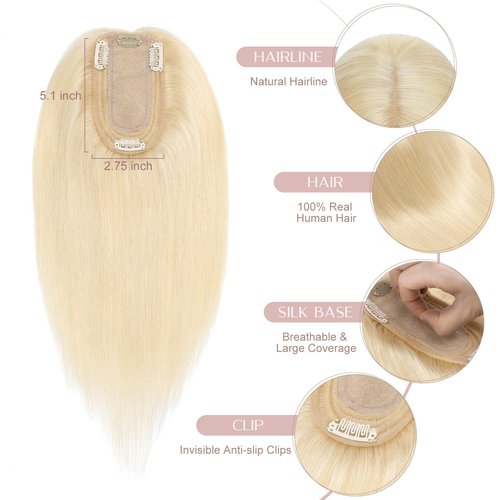 SEGO Pro Hair Toppers for Women Real Human Hair with No Bangs Toppers Hairpieces for Women Increase Volume 613 Light Gold,10 Inch