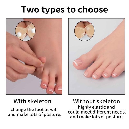 BodhiTCM Realistic Silicone Female Model Feet Life Size Jewelry Display Tattoo Practice Art Collection with Nails (Left foot-with skeleton, Brown)