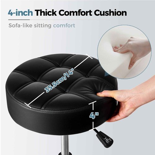 BEWISHOME Rolling Stool with Wheels, Adjustable Stool Heavy Duty 450lb, 360° Swive Rolling Chair for Massage Spa Medical Tattoo, PU Thick Seat Padding Salon Chair(Black) BYD01B
