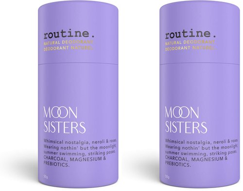 ROUTINE Natural Deodorant Stick for Women and Men - 50g | Anti Sweat Antiperspirant for All Types of Skin | Formulated with Activated Charcoal, Magnesium, and Prebiotics - Moon Sisters (Pack of 2)