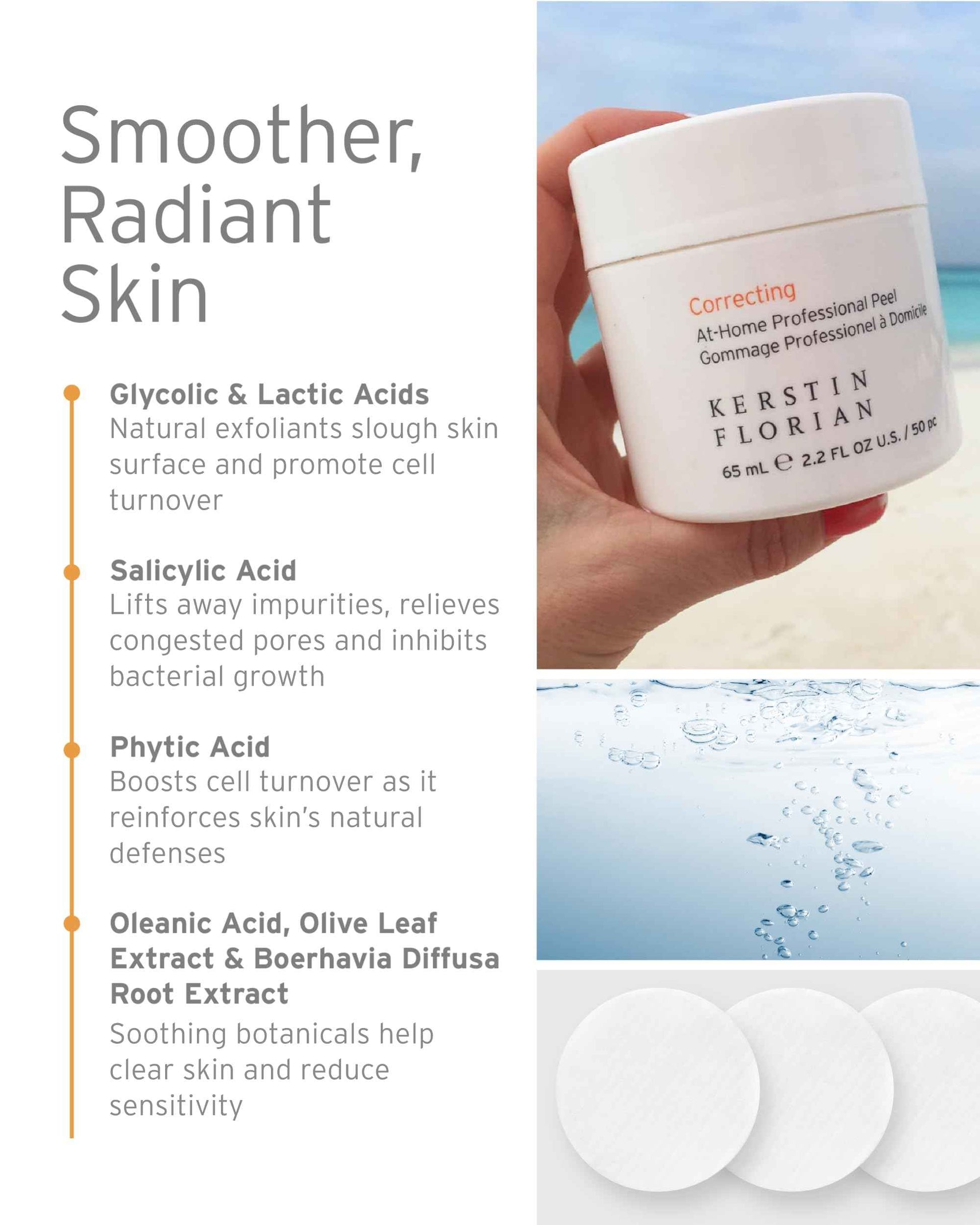 Kerstin Florian Correcting At Home Professional Peel | Glycolic & Lactic Acid Exfoliating Pore Pads (50 individual pads)