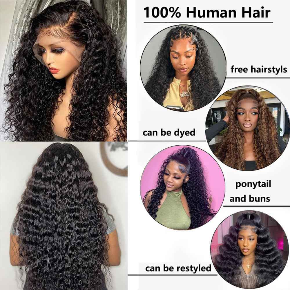 22 Inch Water Wave Lace Front Wigs Human Hair 13x6 HD Lace Frontal Wig Human Hair Pre Plucked with Baby Hair 200 Density Deep Part Curly Wig for Women