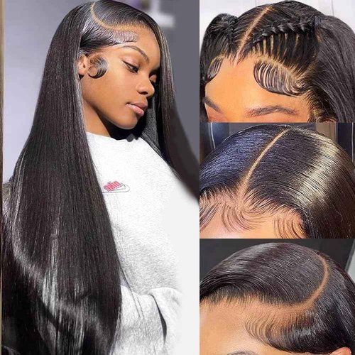 MUNONG Straight Lace Front Wigs Human Hair 200% Density 13x6 HD Lace Front Wigs for Black Women 28inch Pre Plucked with Baby Hair Transparent Glueless Straight Lace Frontal Wigs Natural HairLine