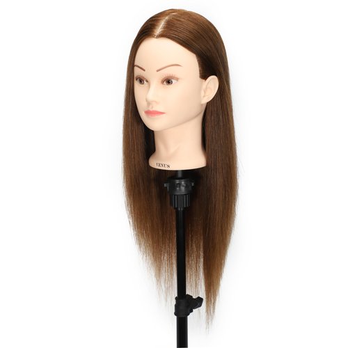 Headdoll 100% Human Hair Mannequin Head Hair Styling Training Head Cosmetology Manikin Head Doll Head for Hairdresser with Free Stand