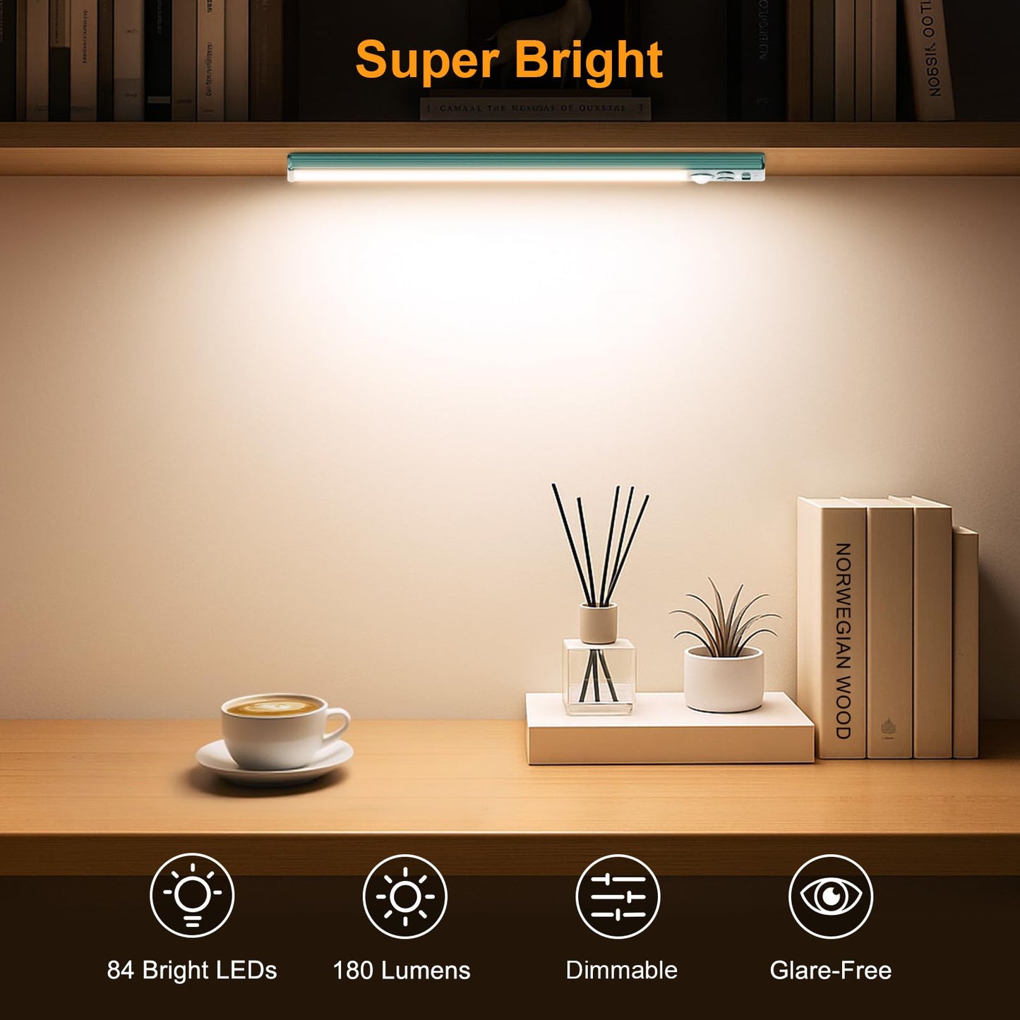 Gritin 10.2inch Under Cabinet Lighting Rechargeable -84 LED Super Bright,3-Color& 5 Level Brightness,4 Modes,Motion Sensor, Long Lasting- Easy Installation Magnetic Closet Lights -2 Pack-Green