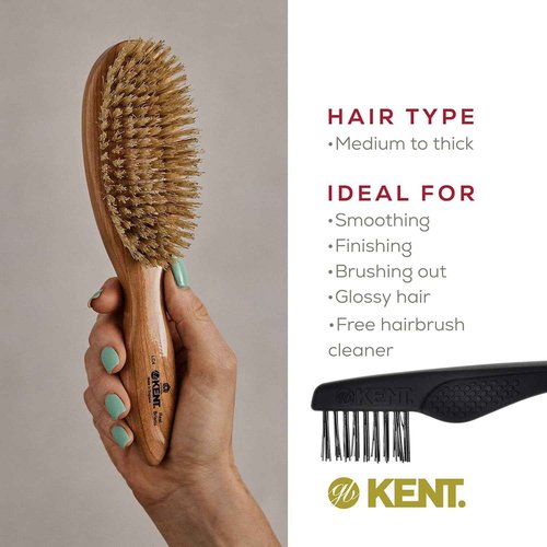 Kent LC4 Finest Detangler Brush, Cherrywood Oval Hairbrush with Boar Bristles for Medium to Thick Hair of All Lengths, Salon-Style Straightening Tool